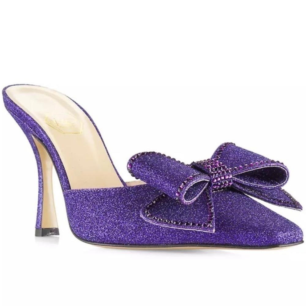 NIB Nalebe By Amina Means Reflections Dimante Glitter High Heel Bow Mules